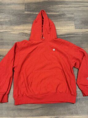 Champion Reverse Weave Hooded Sweatshirt Size XL Red Solid